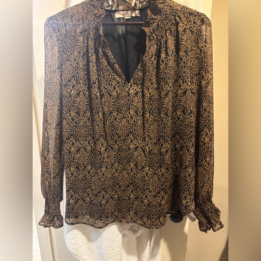 LOFT Black and Gold Floral Blouse